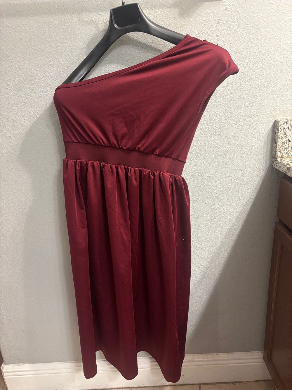 One-Shoulder Burgundy Women’s Dress